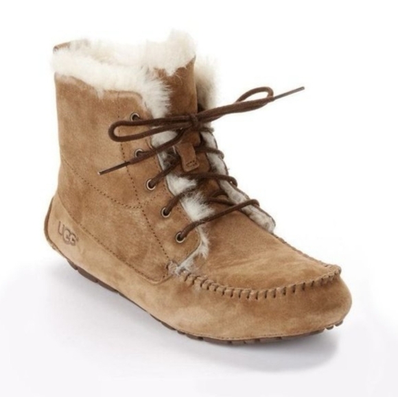UGG Women's Chickaree Chestnut Brown Suede Lace Up Ankle Winter Boots - Picture 1 of 12